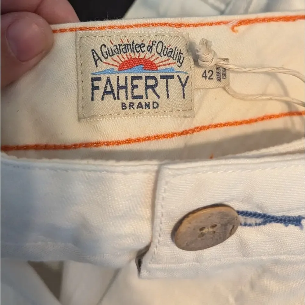 NWT Faherty White Cotton Linen Blend Tradewinds 7.5